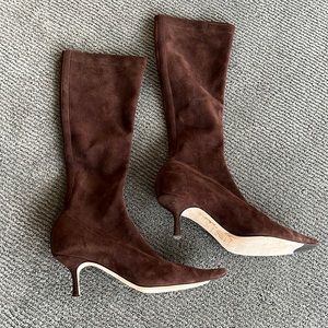 ****SOLD***. JIMMY CHOO BROWN SUEDE STRETCH BOOT 8
